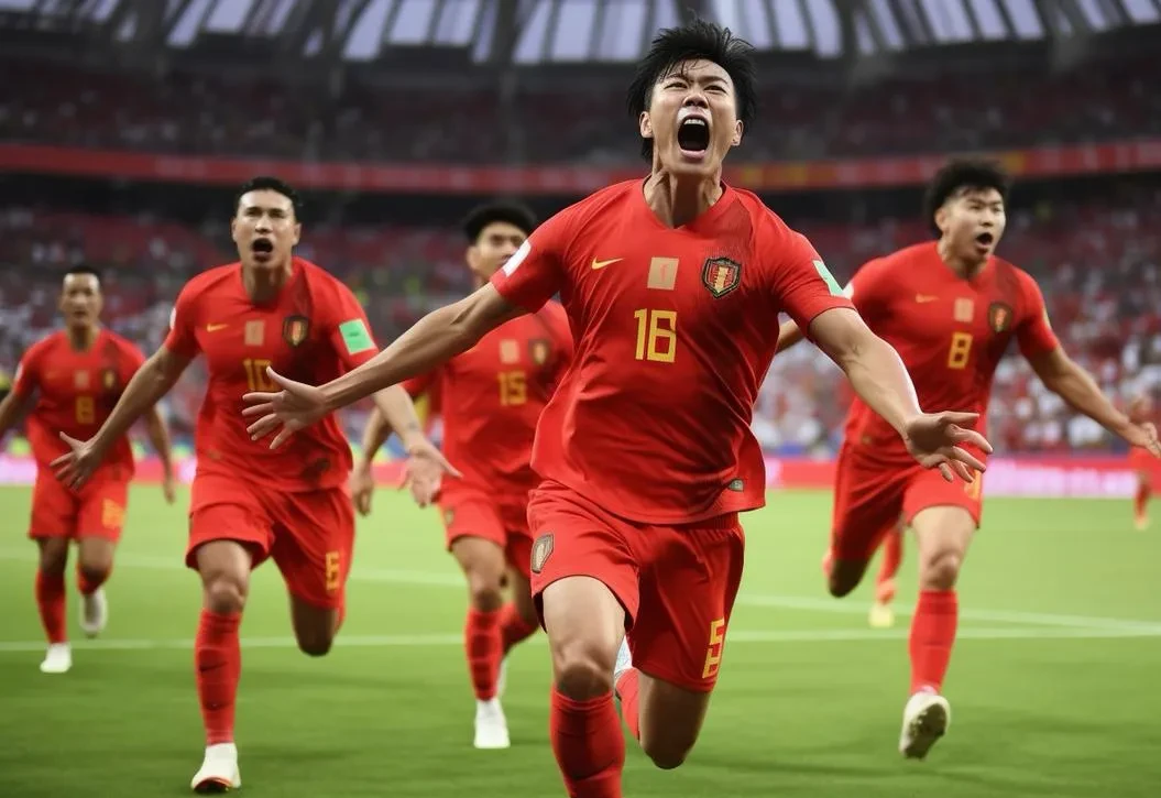 中国足球比赛中球员风采耀眼绽放