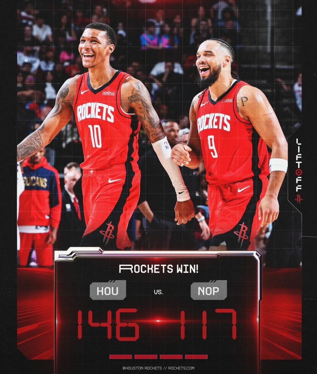 火箭队全队表现出色，以大比分击败对手